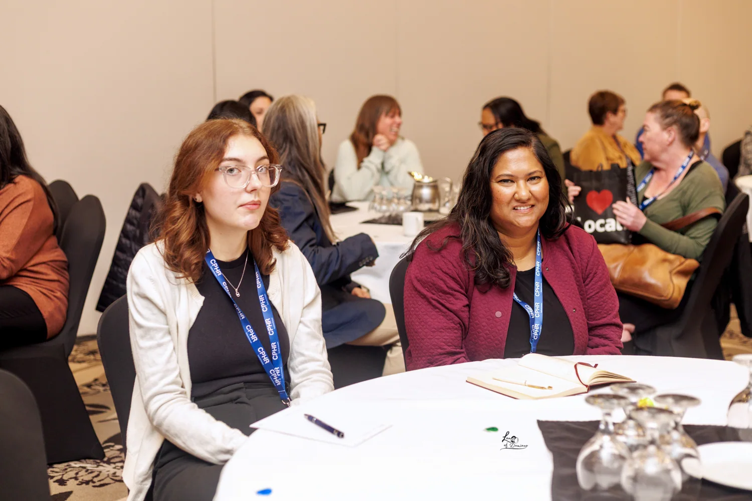 Participants taking part in a group conversation